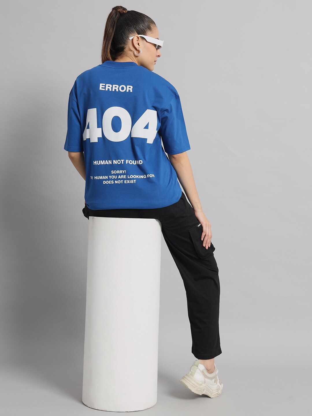 

GRIFFEL Typography Printed Drop-Shoulder Sleeves Cotton OVersized T-shirt, Blue