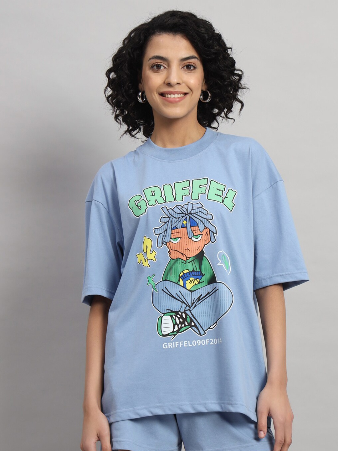 

GRIFFEL Graphic Printed Drop-Shoulder Sleeves Cotton Oversized T-shirt, Mauve