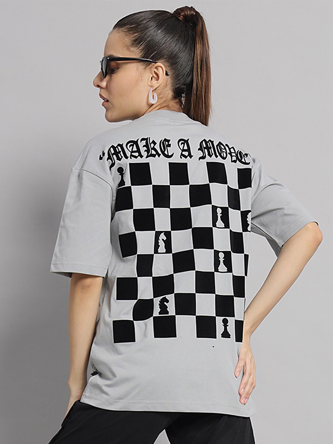 

GRIFFEL Graphic Printed Drop-Shoulder Sleeves Cotton Oversized T-shirt, Grey