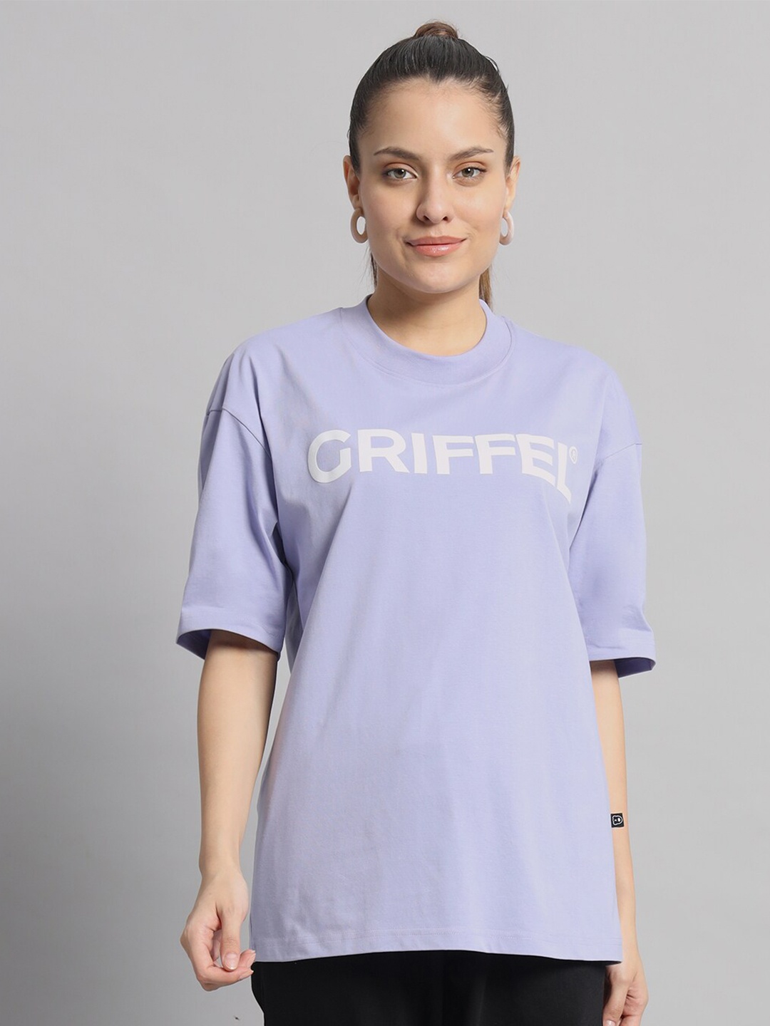 

GRIFFEL Typography Printed Drop-Shoulder Sleeves Cotton Oversized T-shirt, Mauve