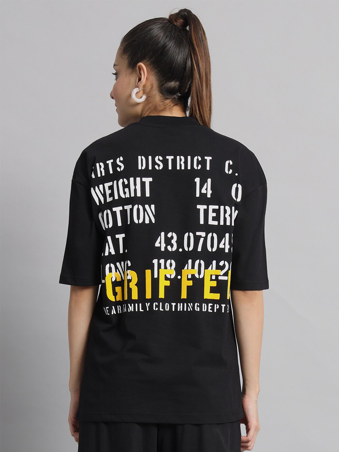 

GRIFFEL Typography Printed Drop-Shoulder Sleeves Cotton OVersized T-shirt, Black