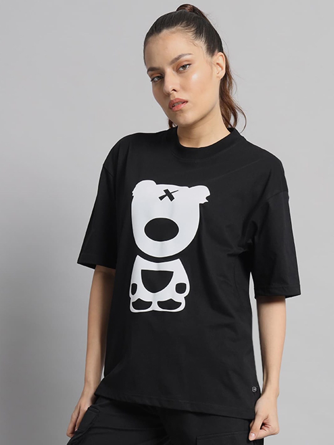

GRIFFEL Graphic Printed Drop-Shoulder Sleeves Cotton Oversized T-shirt, Black