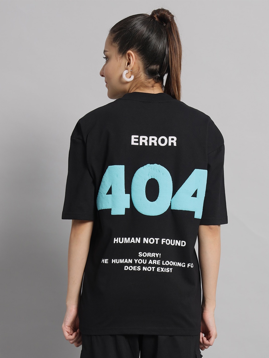 

GRIFFEL Typography Printed Drop-Shoulder Sleeves Cotton Oversized T-shirt, Black