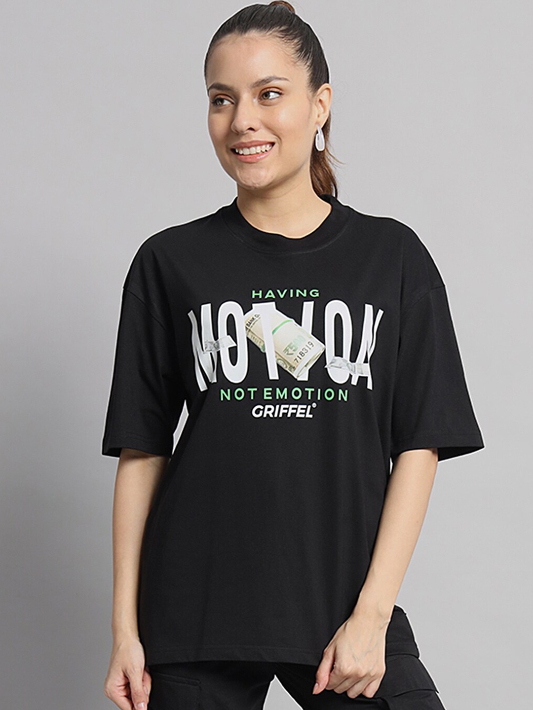 

GRIFFEL Typography Printed Cotton Oversized T-shirt, Black