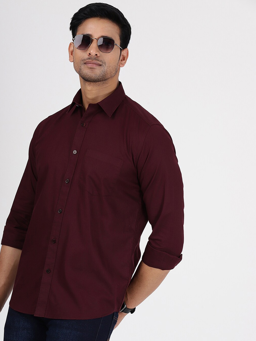 

Greenfibre Cutaway Collar Cotton Casual Shirt, Maroon
