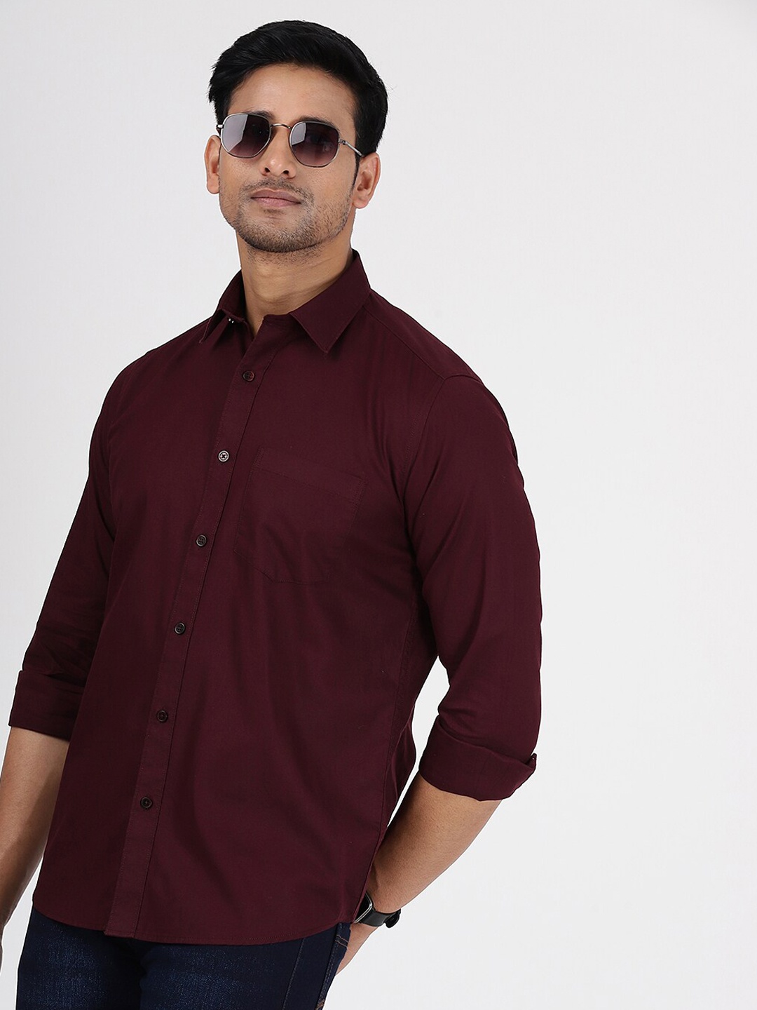 

Greenfibre Cutaway Collar Cotton Casual Shirt, Maroon