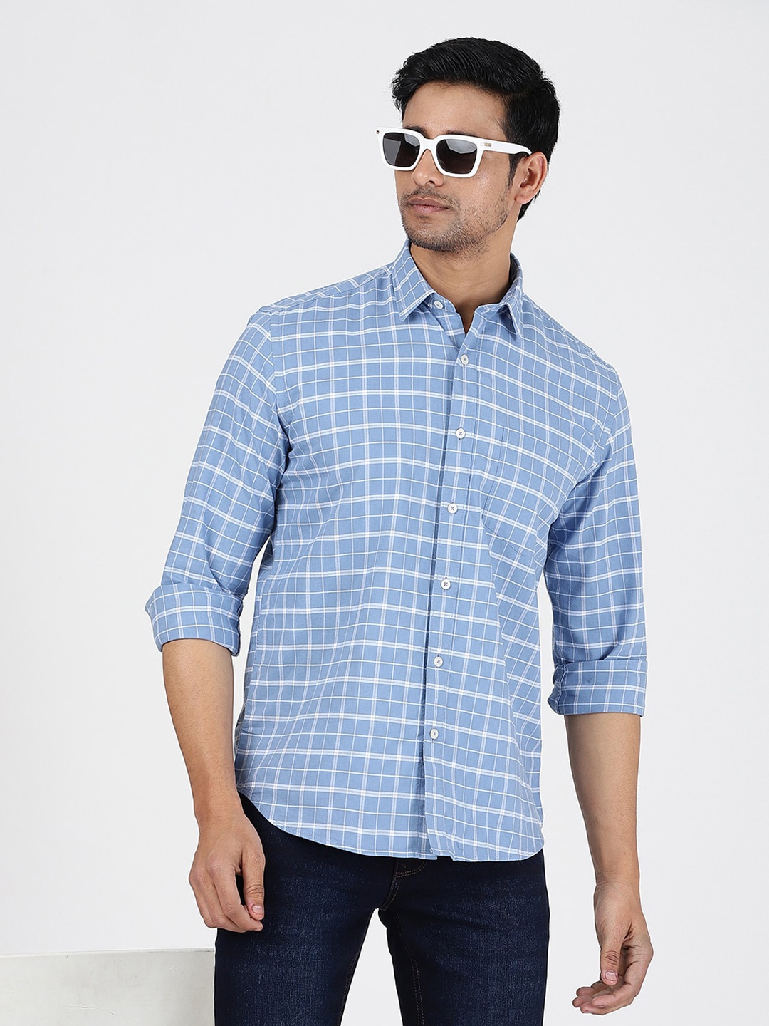 

JADE BLUE Slim Fit Checked Cotton Casual Shirt