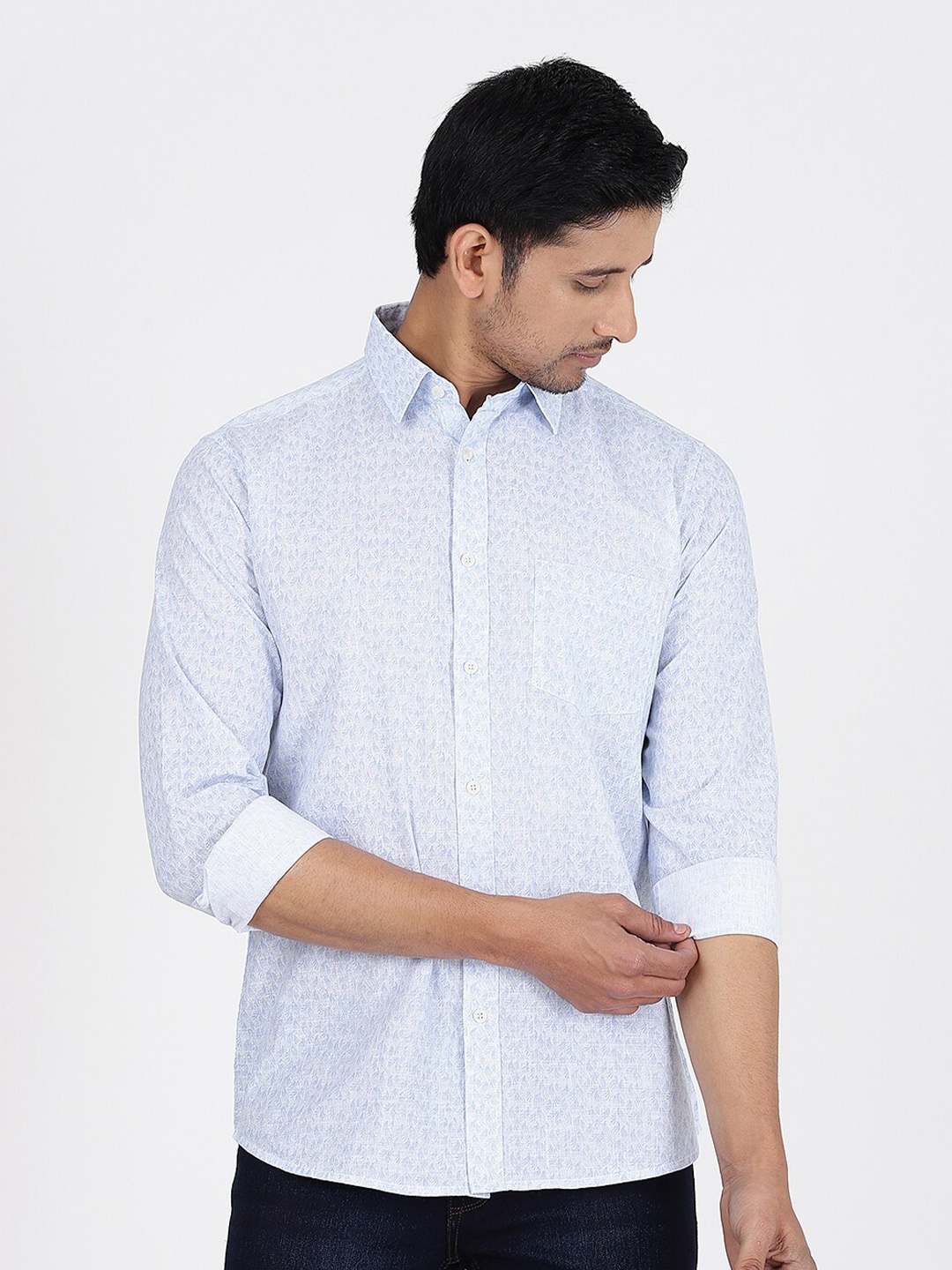

JADE BLUE Slim Fit Floral Printed Cotton Casual Shirt, White