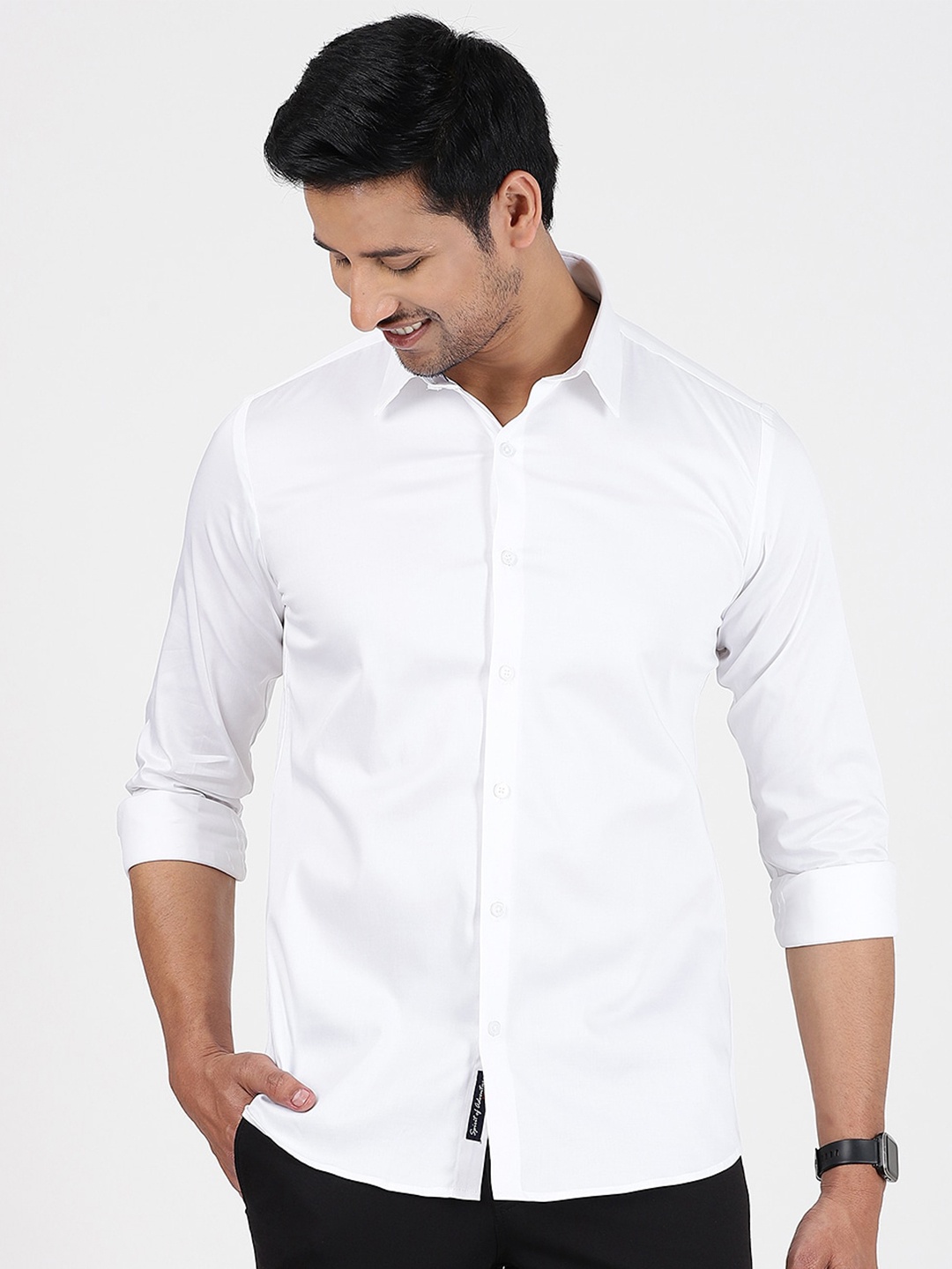 

JADE BLUE Slim Fit Spread Collar Full Sleeves Cotton Shirt, White