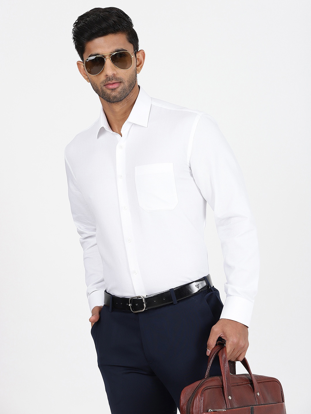 

JADE BLUE Cotton Cutaway Collar Formal Shirt, White