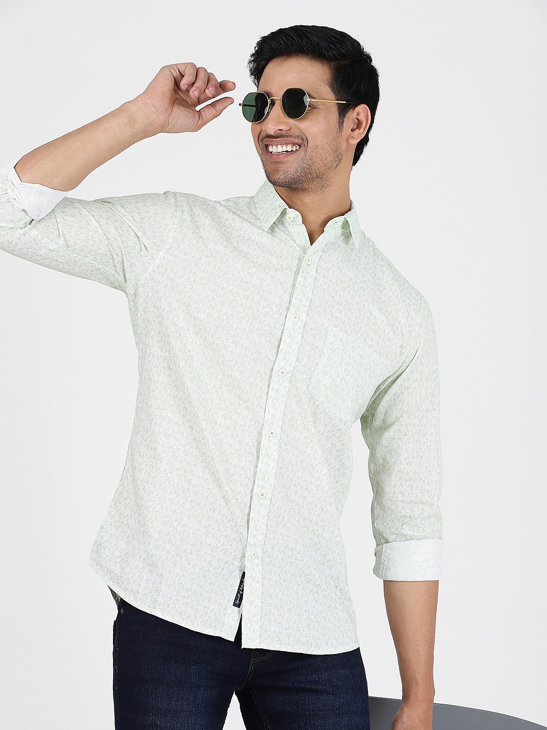 

JADE BLUE Slim Fit Floral Printed Cotton Casual Shirt, White