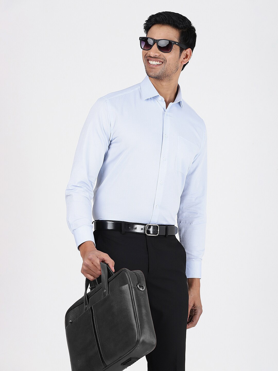 

JADE BLUE Spread Collar Full Sleeves Chest Pocket Cotton Formal Shirt