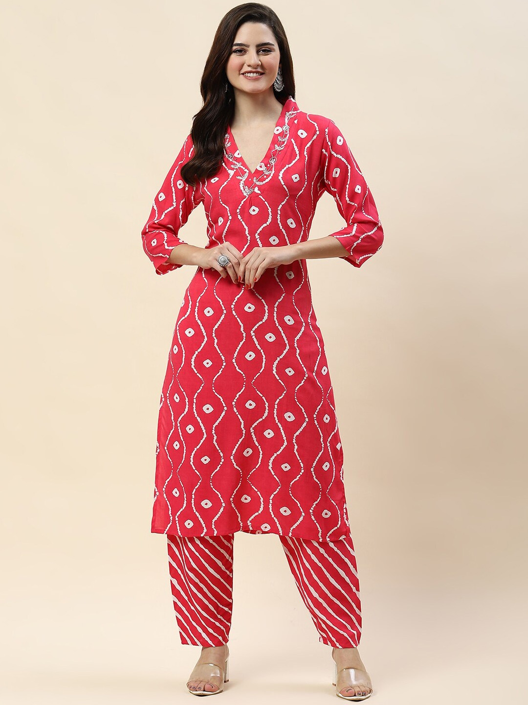 

Meena Bazaar Printed Regular Kurta With Trousers, Pink