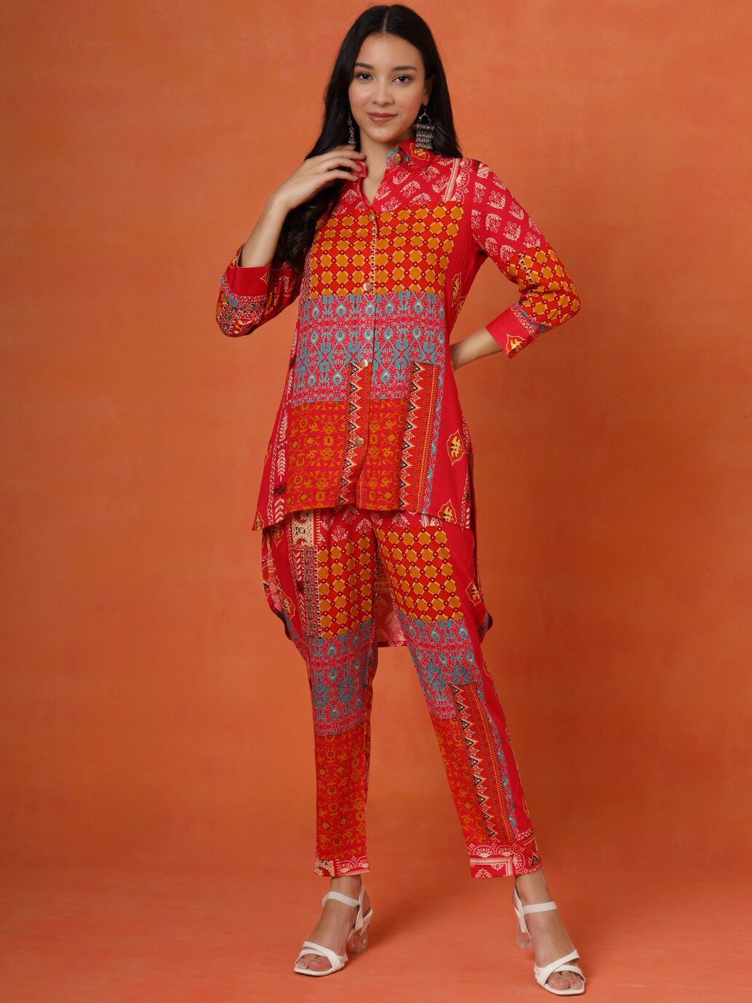 

KALINI Ethnic Motifs Printed Shirt & Trouser, Pink