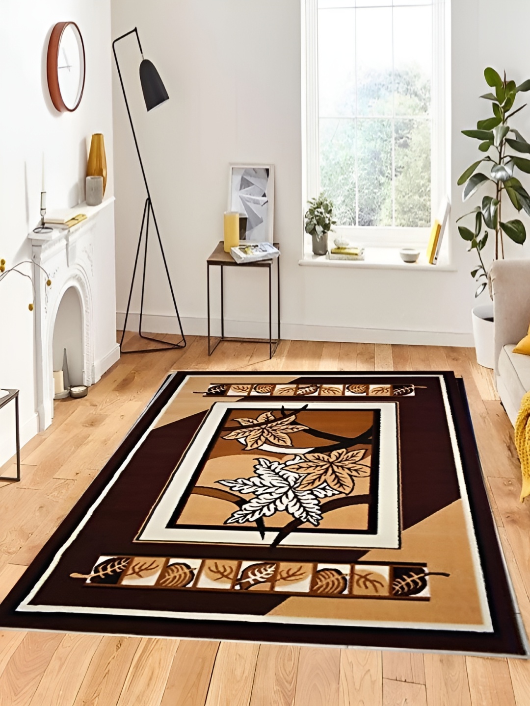

SANA CARPET Brown & Black Floral Printed Anti-Skid Silk Carpet