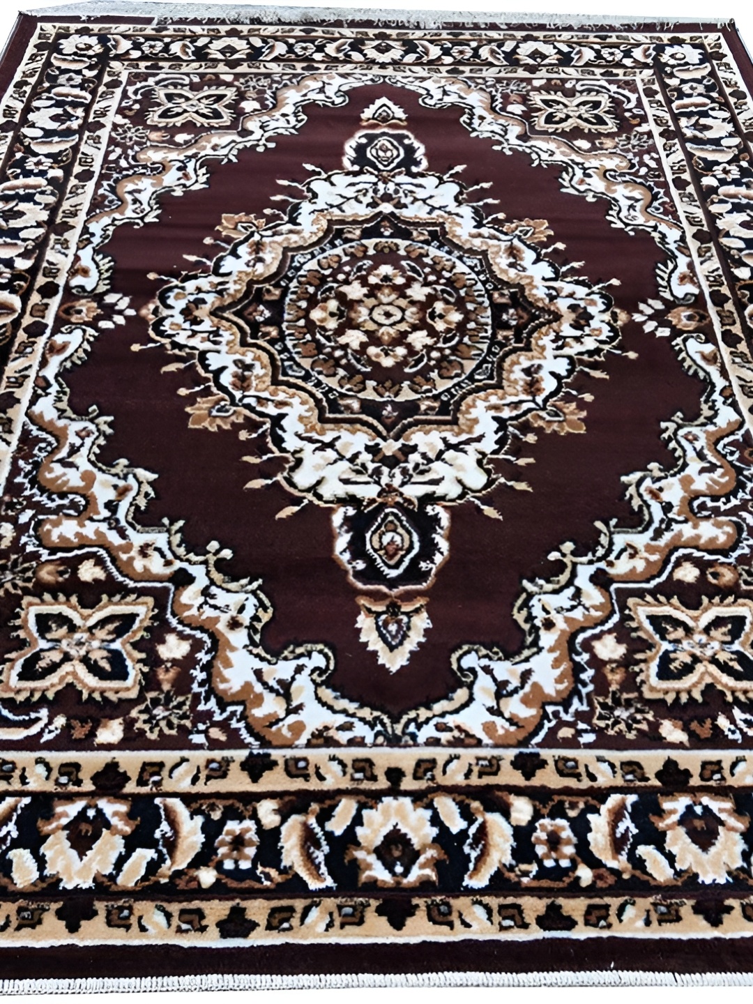 

SANA CARPET Brown & White Floral Printed Anti-Skid Silk Carpet