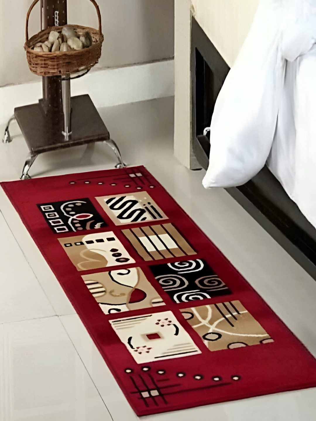 

SANA CARPET Red & Beige Geometric Printed Anti-Skid Carpet