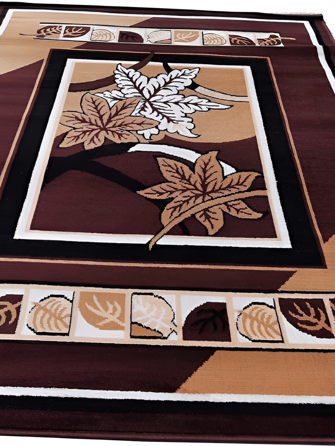 

SANA CARPET Brown & Beige Floral Printed Anti-Skid Carpet