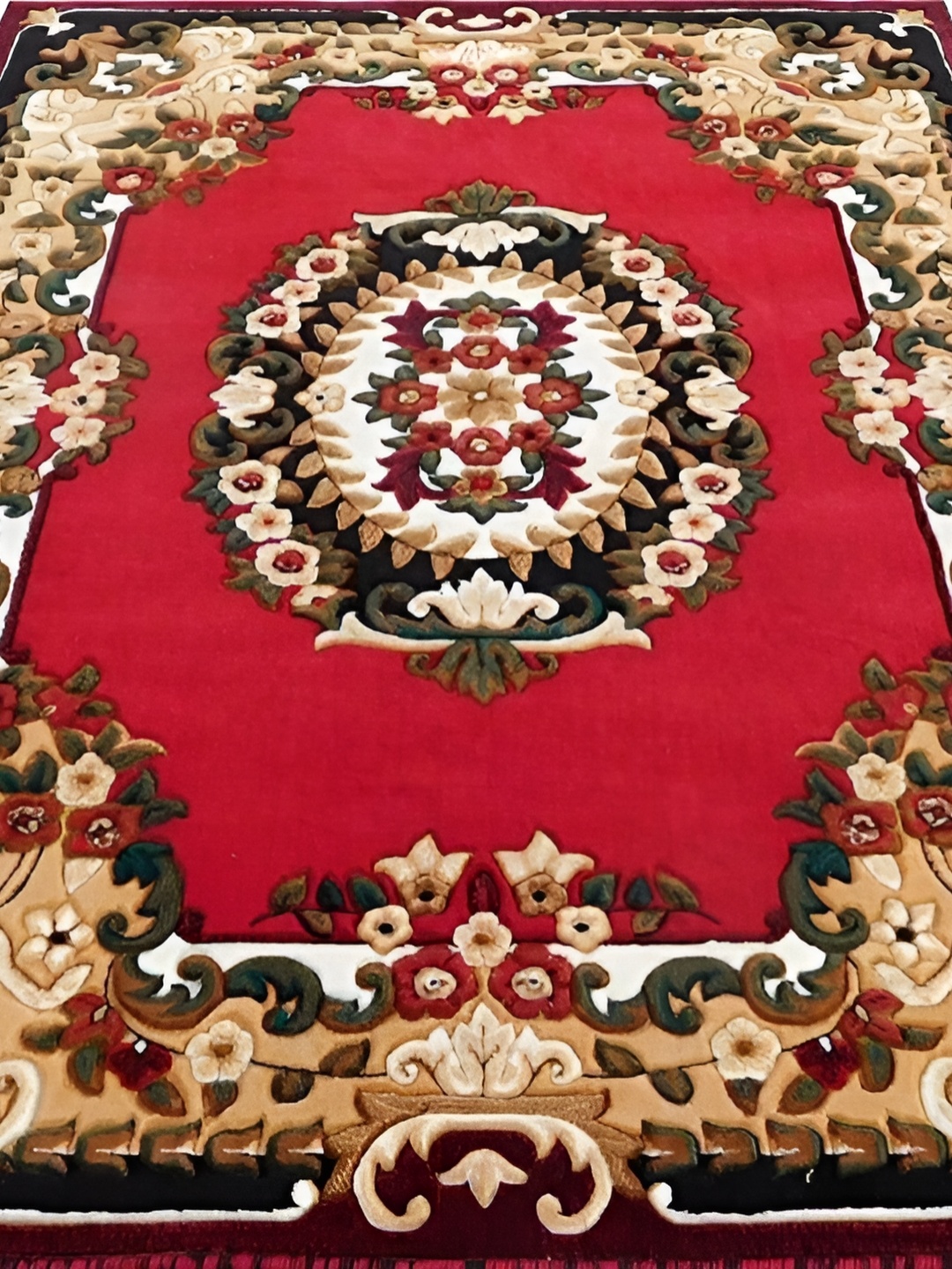 

SANA CARPET Red & Cream 2 Pieces Floral Printed Anti-Skid Silk Carpet