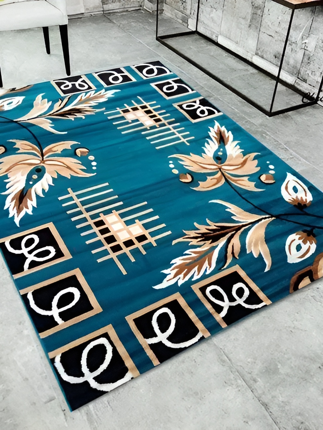 

SANA CARPET Blue & White Floral Printed Anti-Skid Silk Carpet