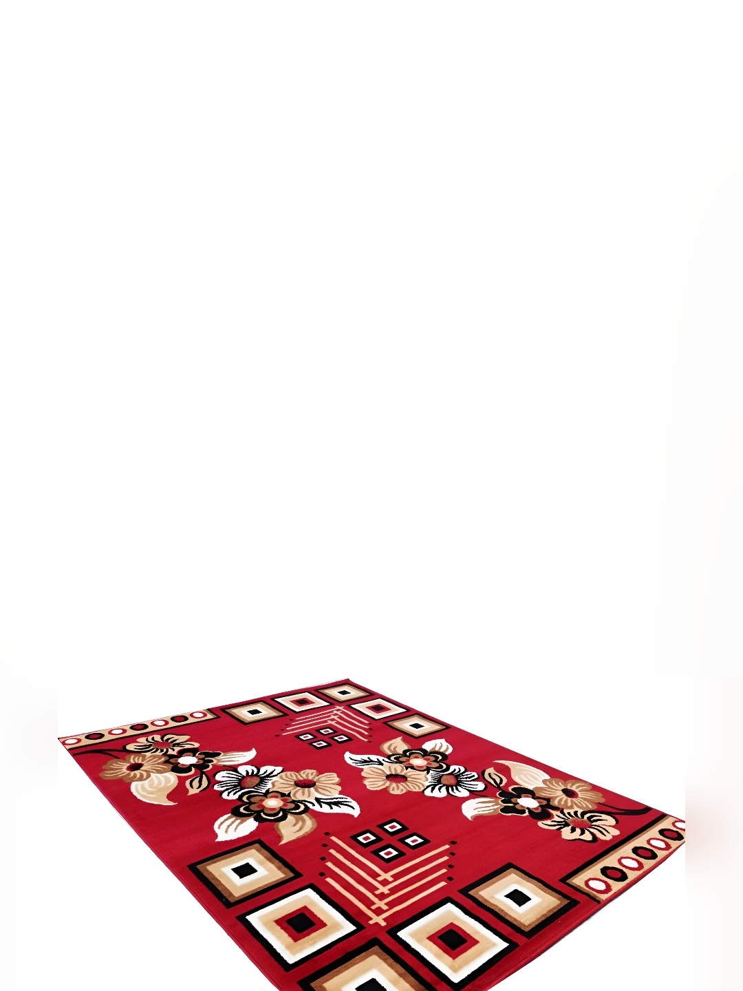 

SANA CARPET Red & Cream Floral Printed Anti-Skid Carpet