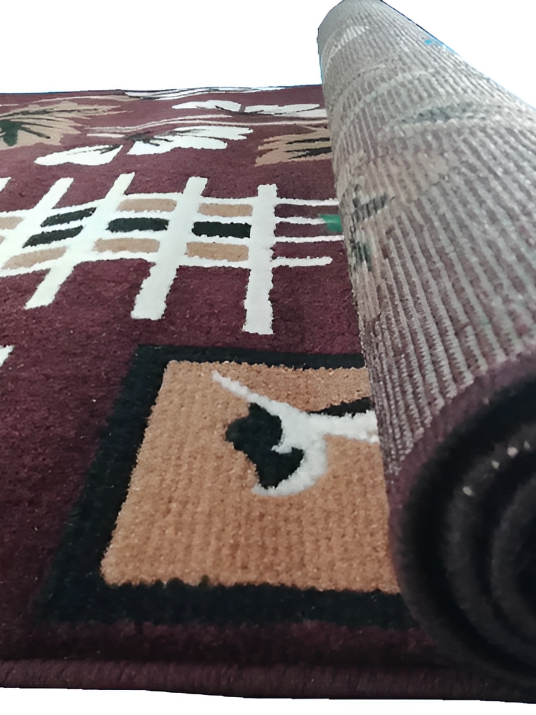 

SANA CARPET Brown & White Floral Printed Anti-Skid Silk Carpet