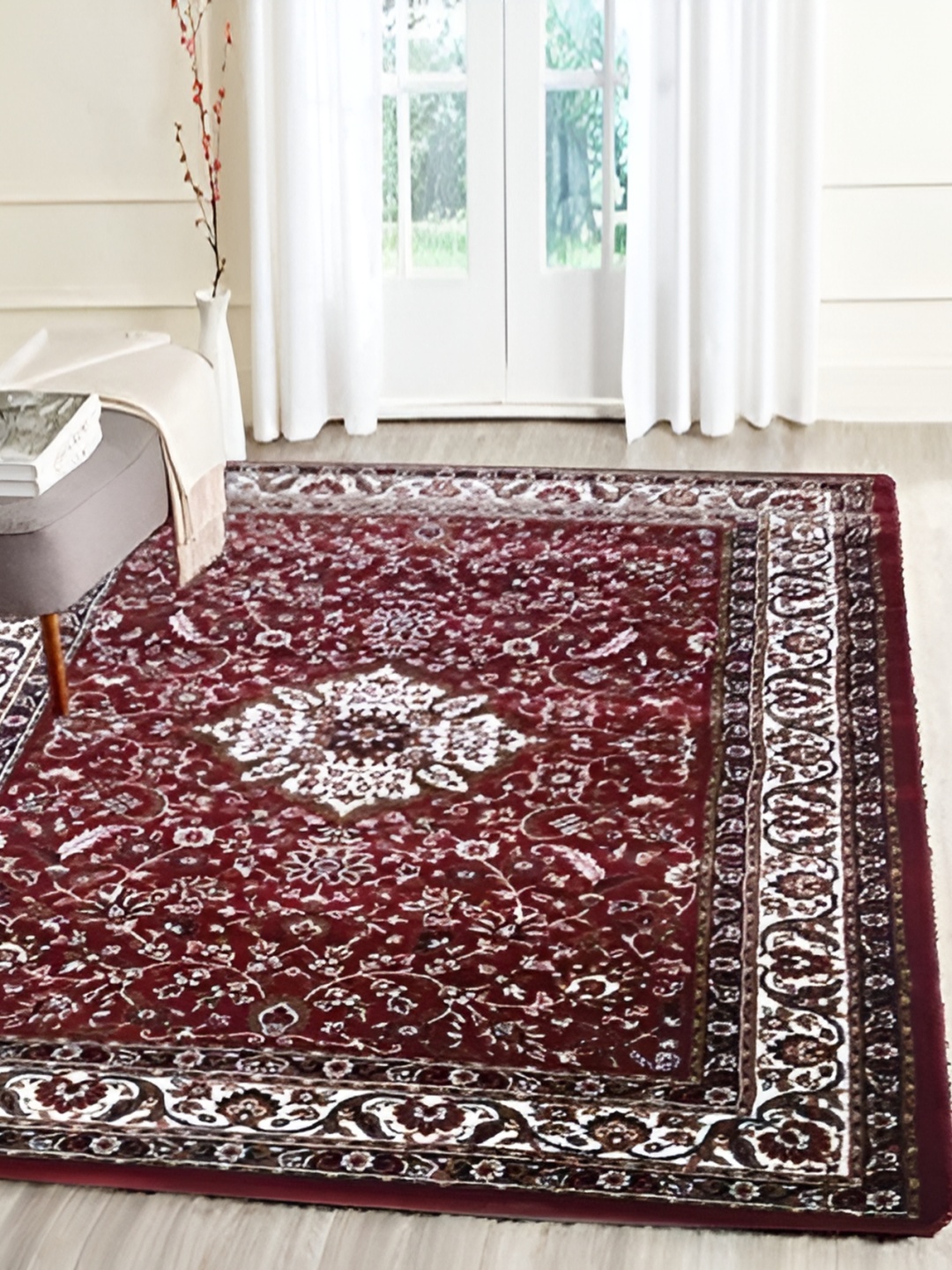 

SANA CARPET Red Floral Anti-Skid Carpet