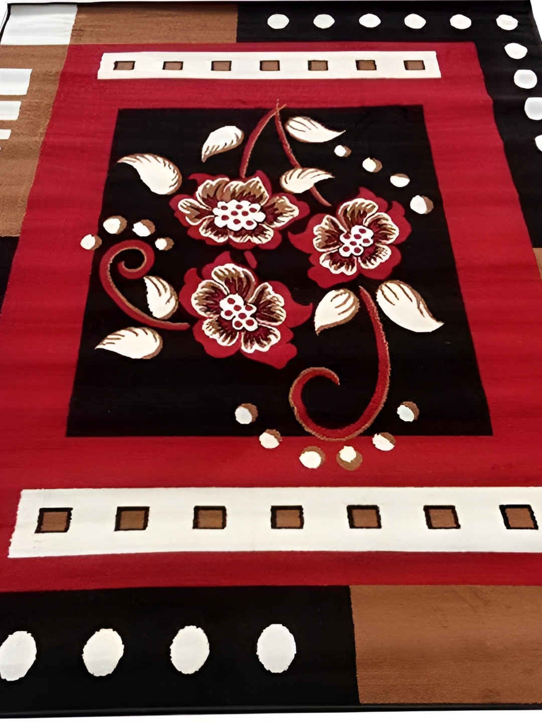

SANA CARPET Red & Black Floral Printed Anti-Skid Carpet