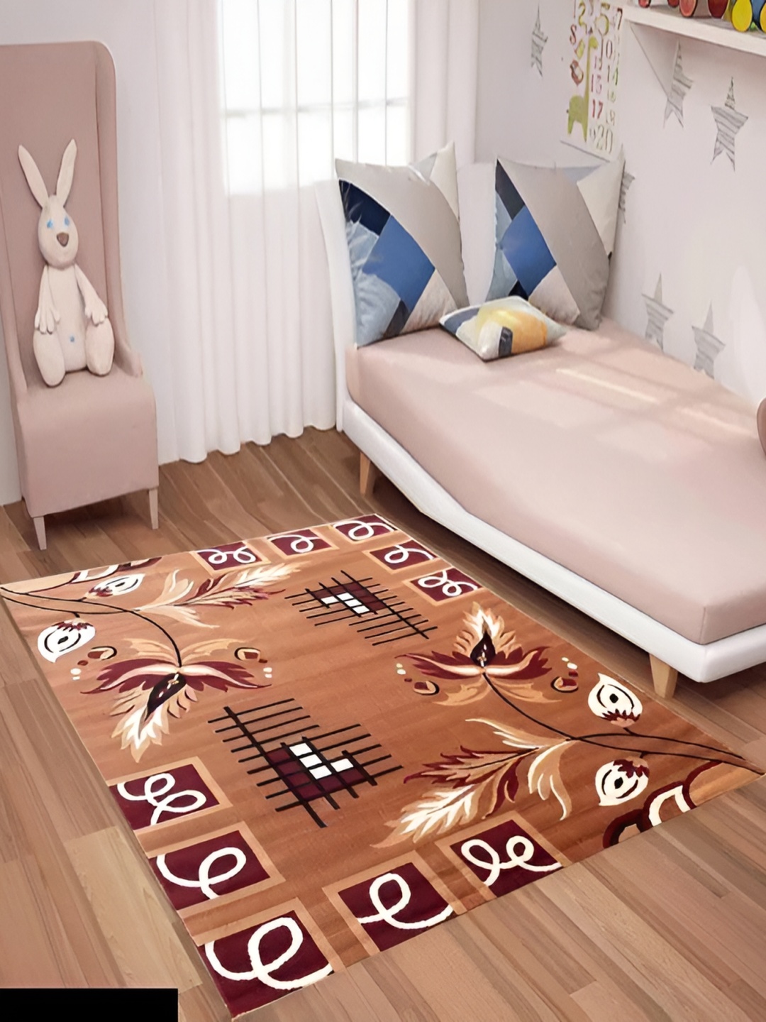 

SANA CARPET Brown Floral Anti-Skid Carpet