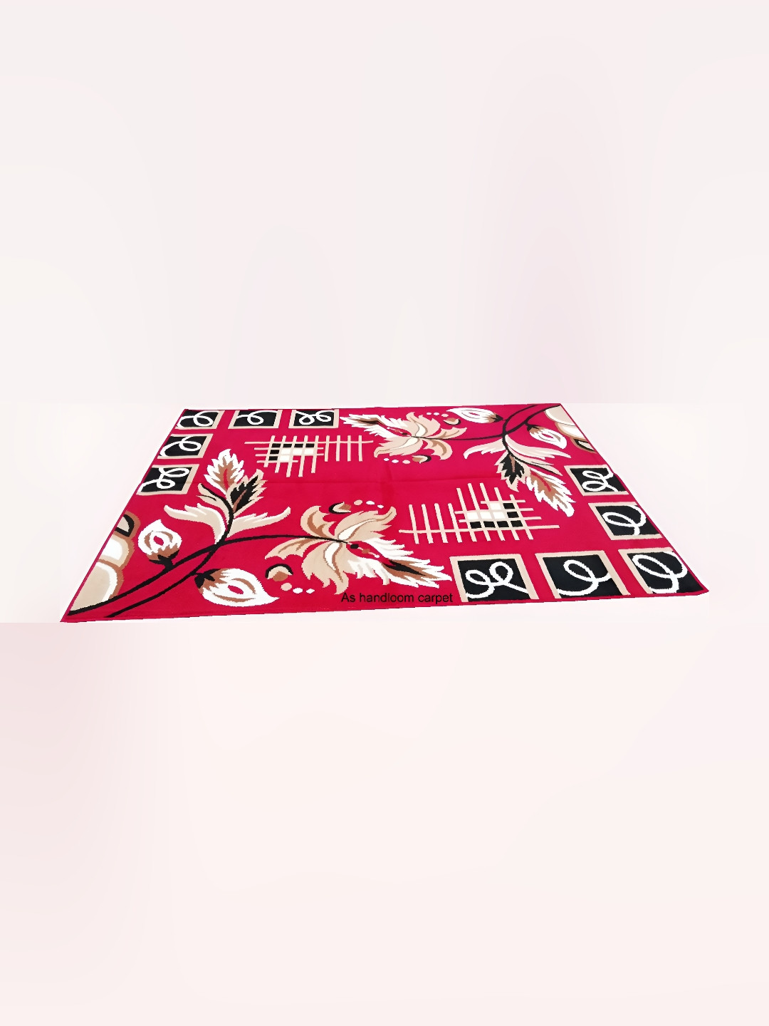 

SANA CARPET Red & Beige Floral Printed Anti-Skid Carpet