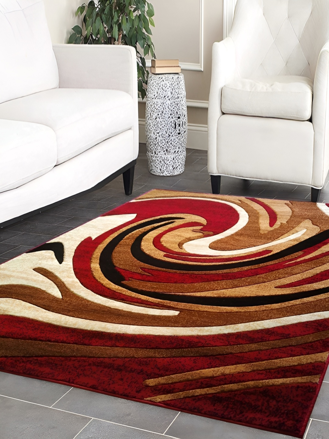 

SANA CARPET Red & Beige Abstract Printed Anti-Skid Carpet