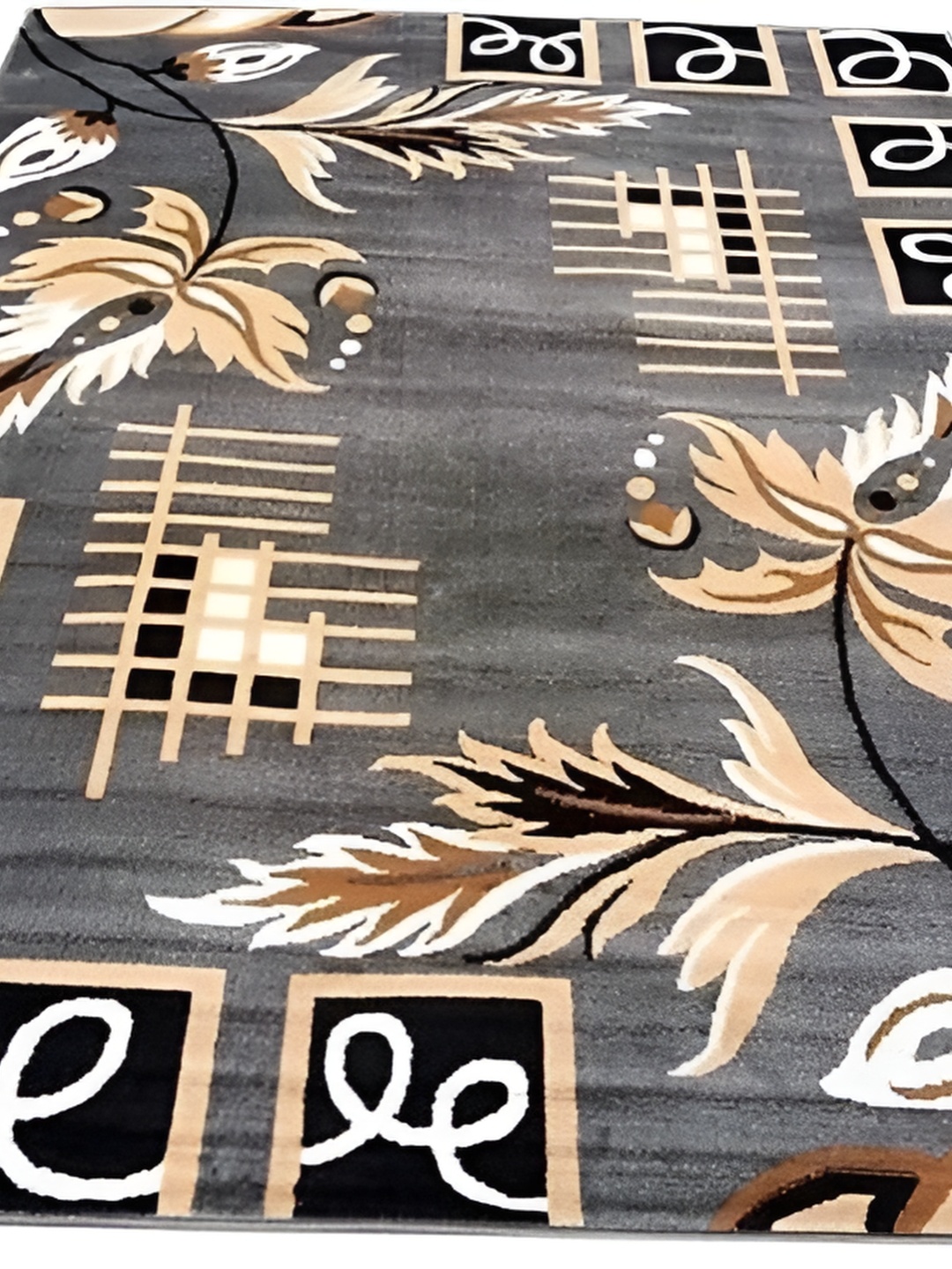 

SANA CARPET Grey Floral Anti-Skid Carpet