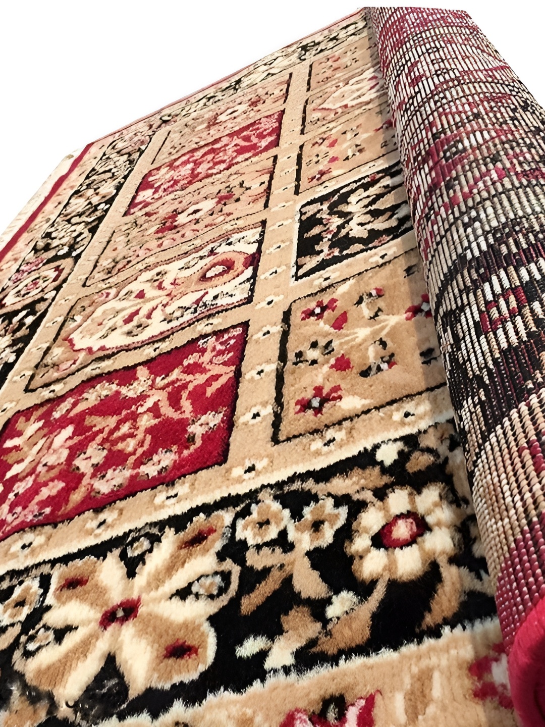 

SANA CARPET Red & Cream Floral Printed Anti-Skid Carpet