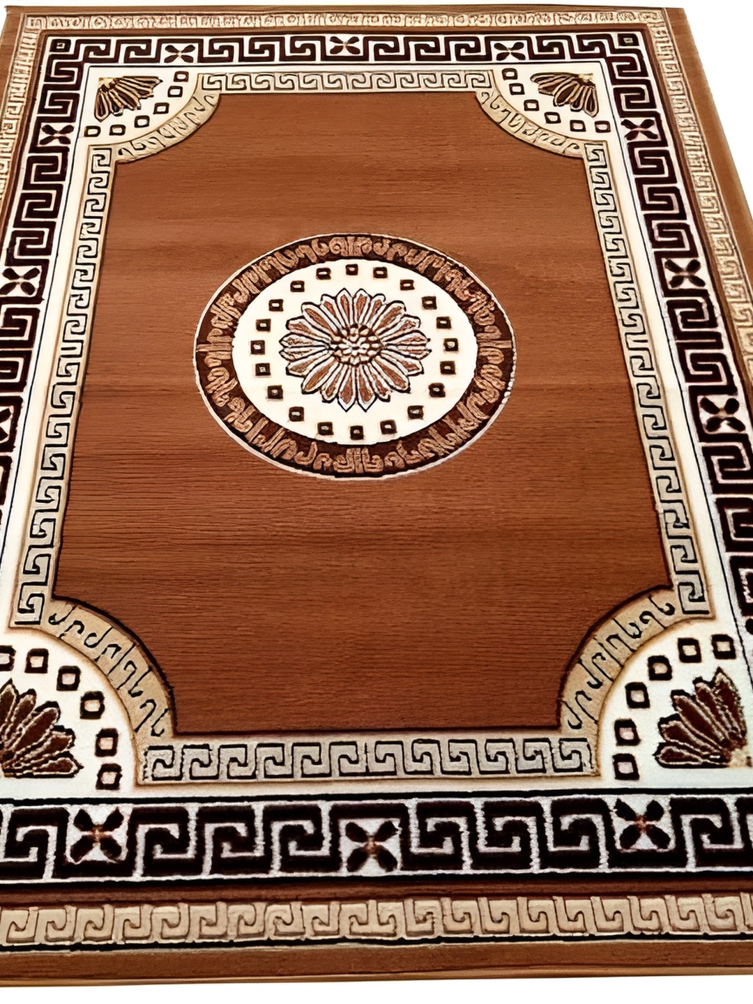 

SANA CARPET Brown & Gold-Toned Geometric Printed Anti-Skid Silk Carpet