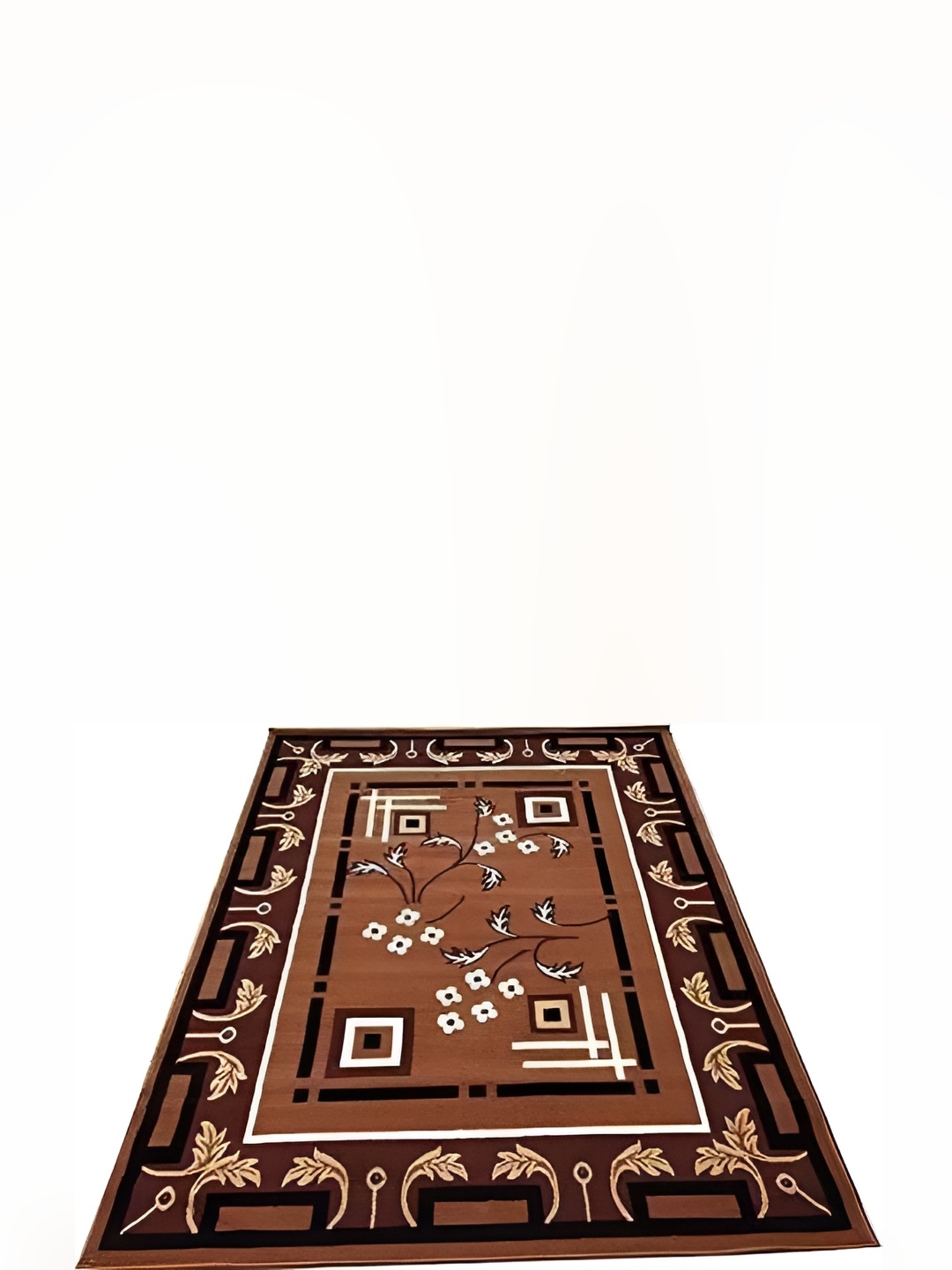 

SANA CARPET Brown & White Floral Printed Anti-Skid Woolen Carpet