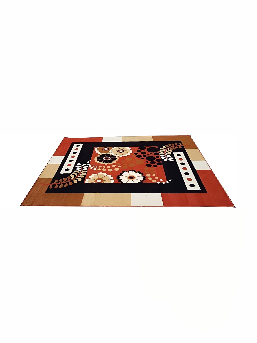 

SANA CARPET Brown & Cream Floral Printed Anti-Skid Silk Carpet