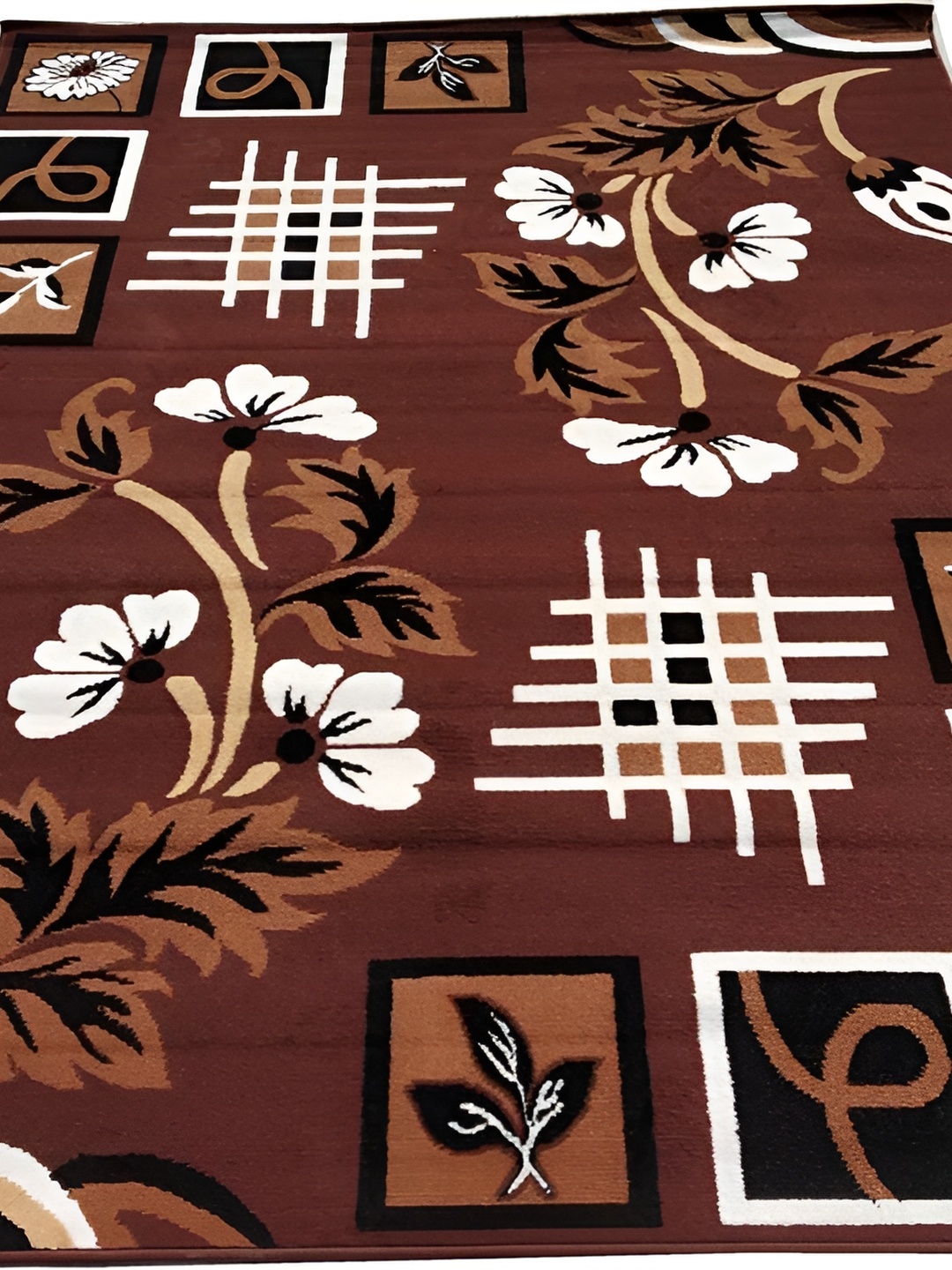 

SANA CARPET Brown Floral Anti-Skid Carpet