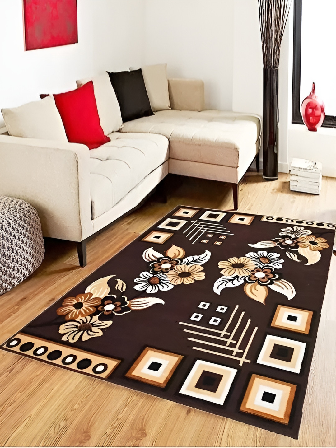 

SANA CARPET Brown Floral Anti-Skid Carpet