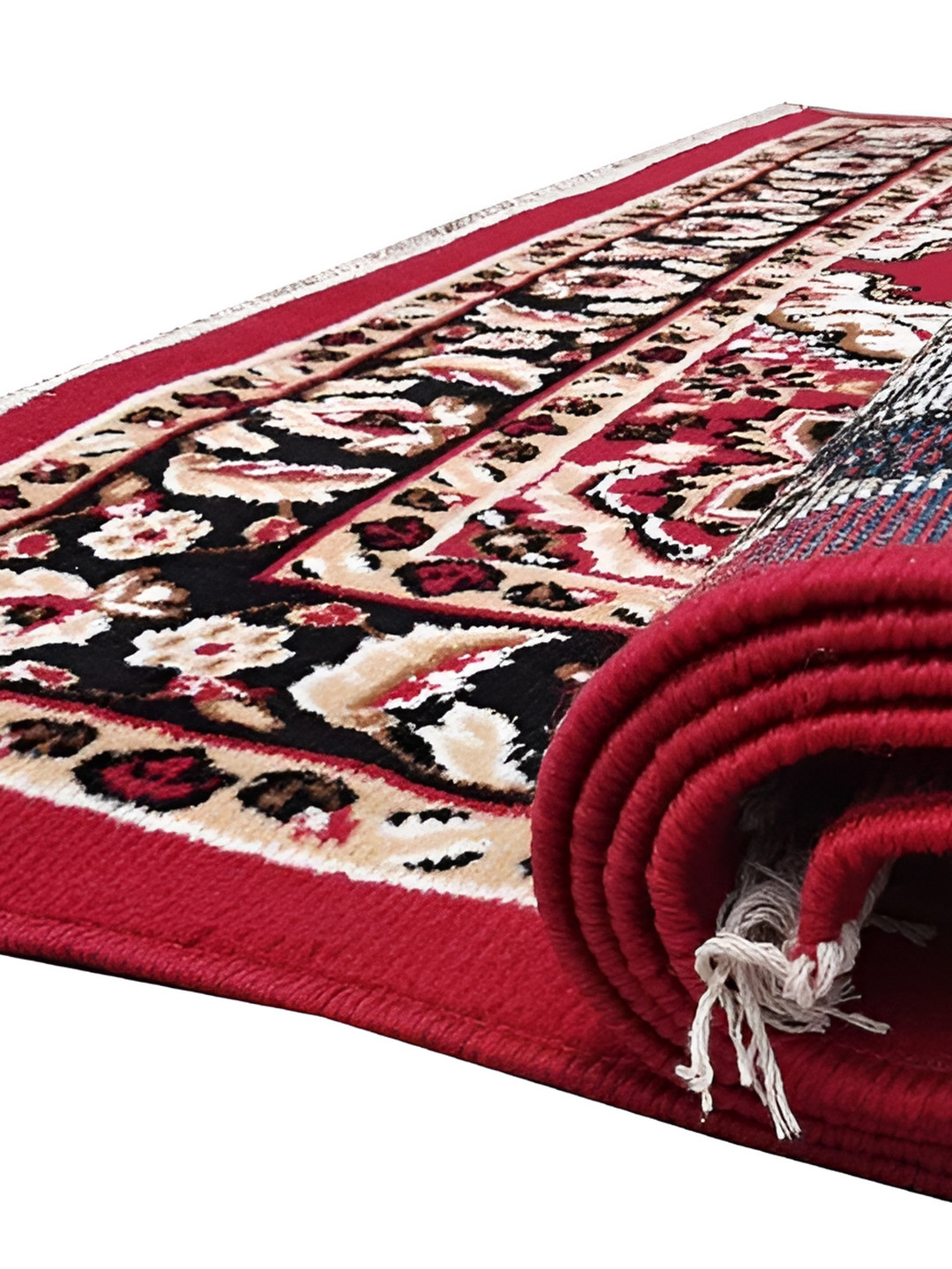 

SANA CARPET Red & Beige Floral Printed Anti-Skid Carpet