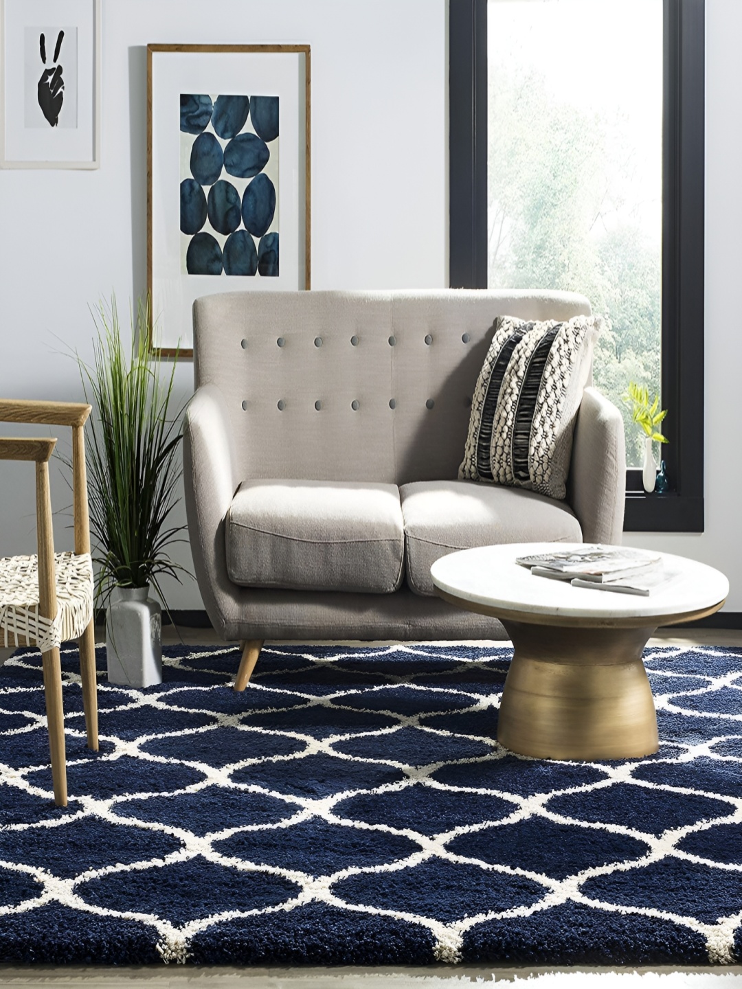 

SANA CARPET Blue Printed Rectangle Anti-Skid Carpet