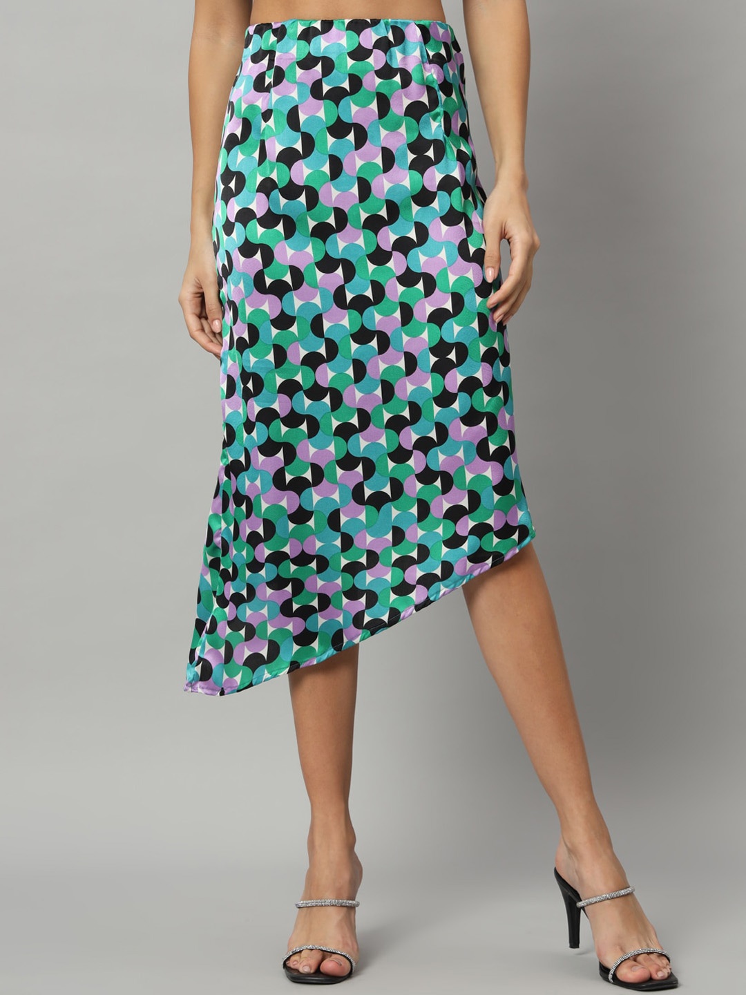BROOWL Printed A-Line Midi Skirts, Green