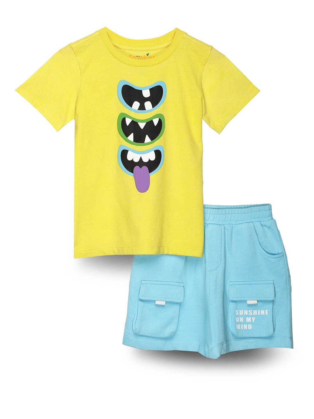 

SPUNKIES Boys Printed T-shirt with Shorts, Yellow