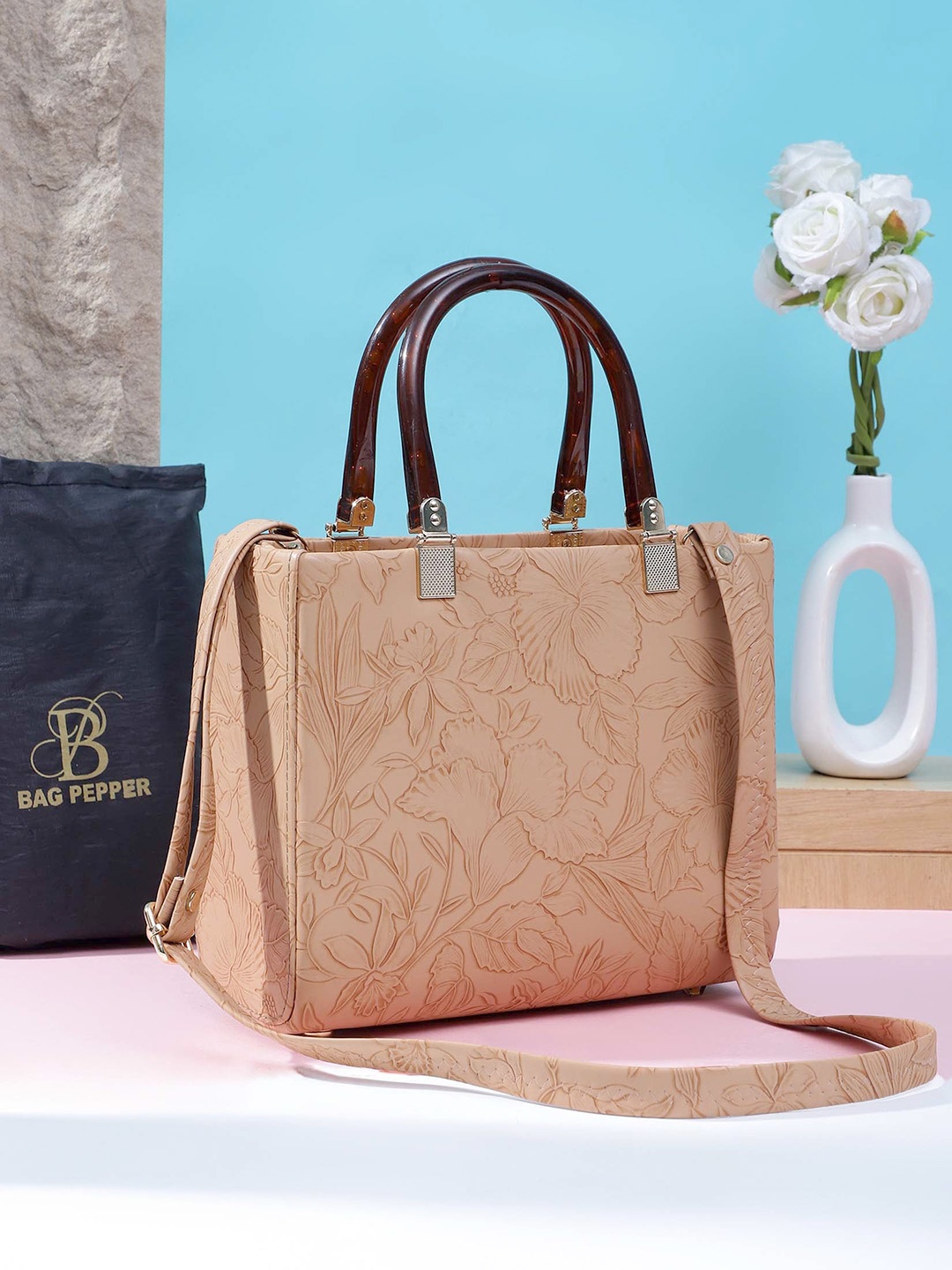 

Bag Pepper Floral Printed Structured Handheld Bag, Beige