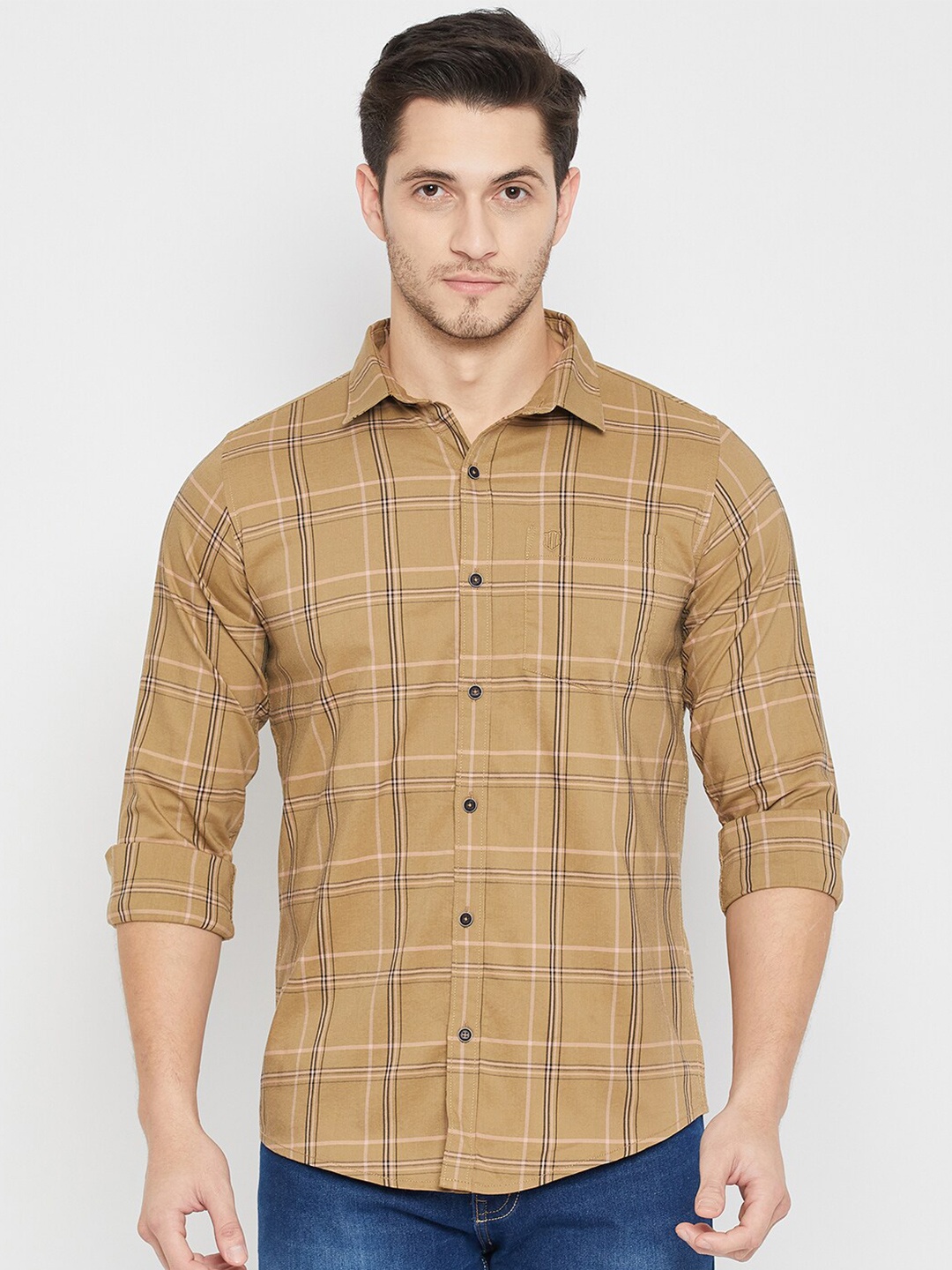 

Duke Slim Fit Tartan Checked Casual Shirt, Khaki