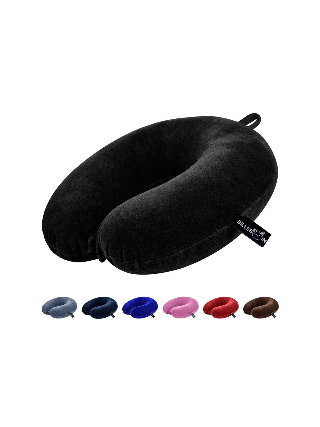 

BILLEBON Black Fibre Filled Faux Velvet Breathable Travel Pillow