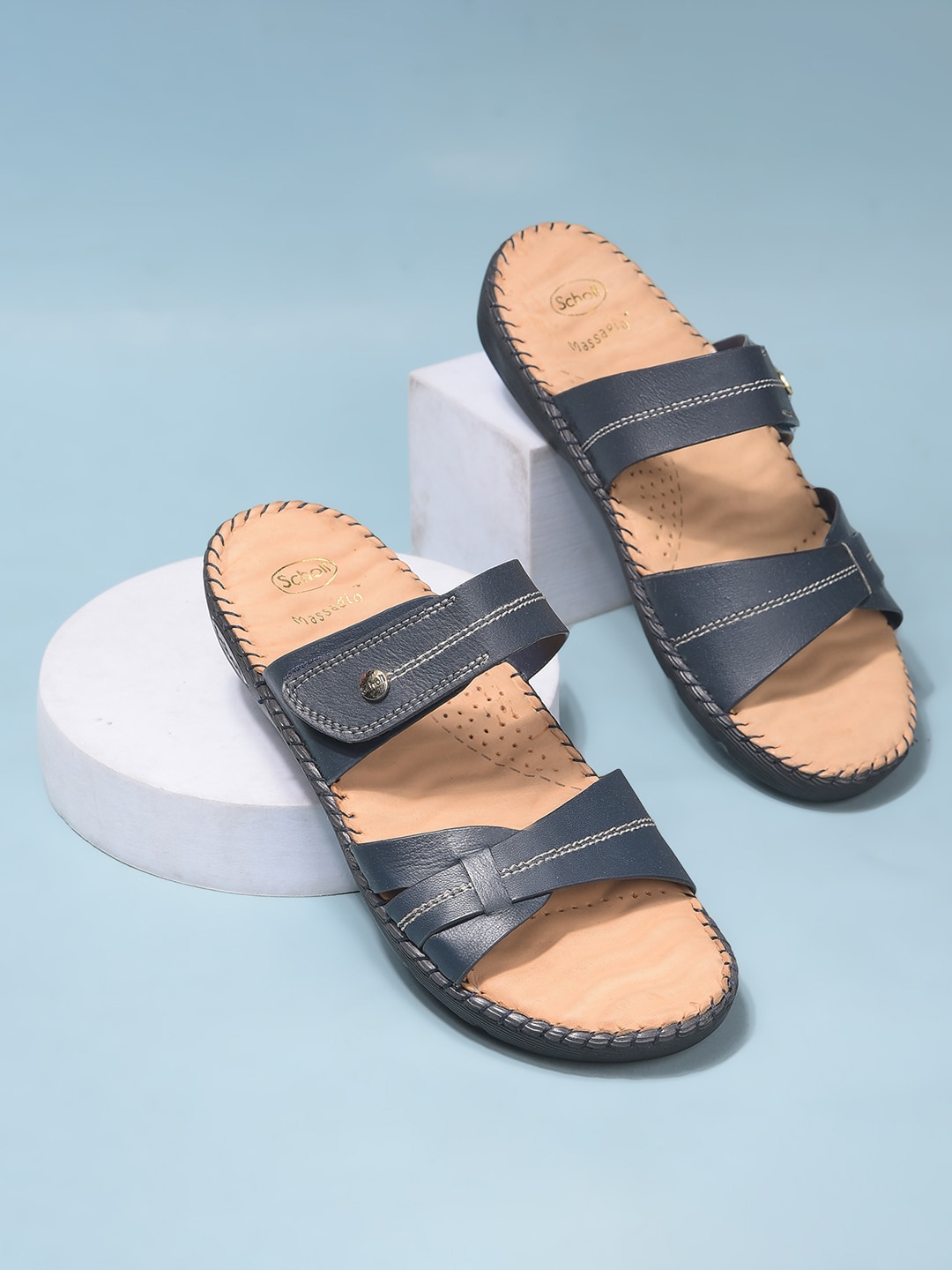 

Scholl Textured Open Toe Flats, Navy blue