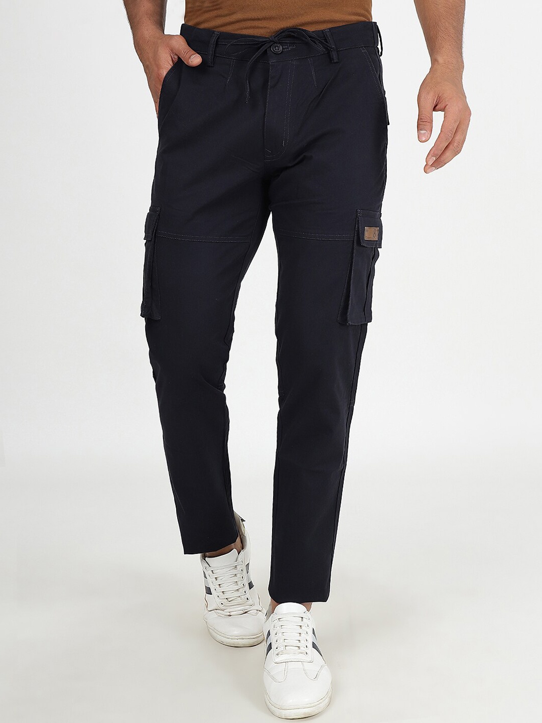 

JADE BLUE Men Pure Cotton Mid Rise Slim Fit Cargo Style Track Pants, Navy blue