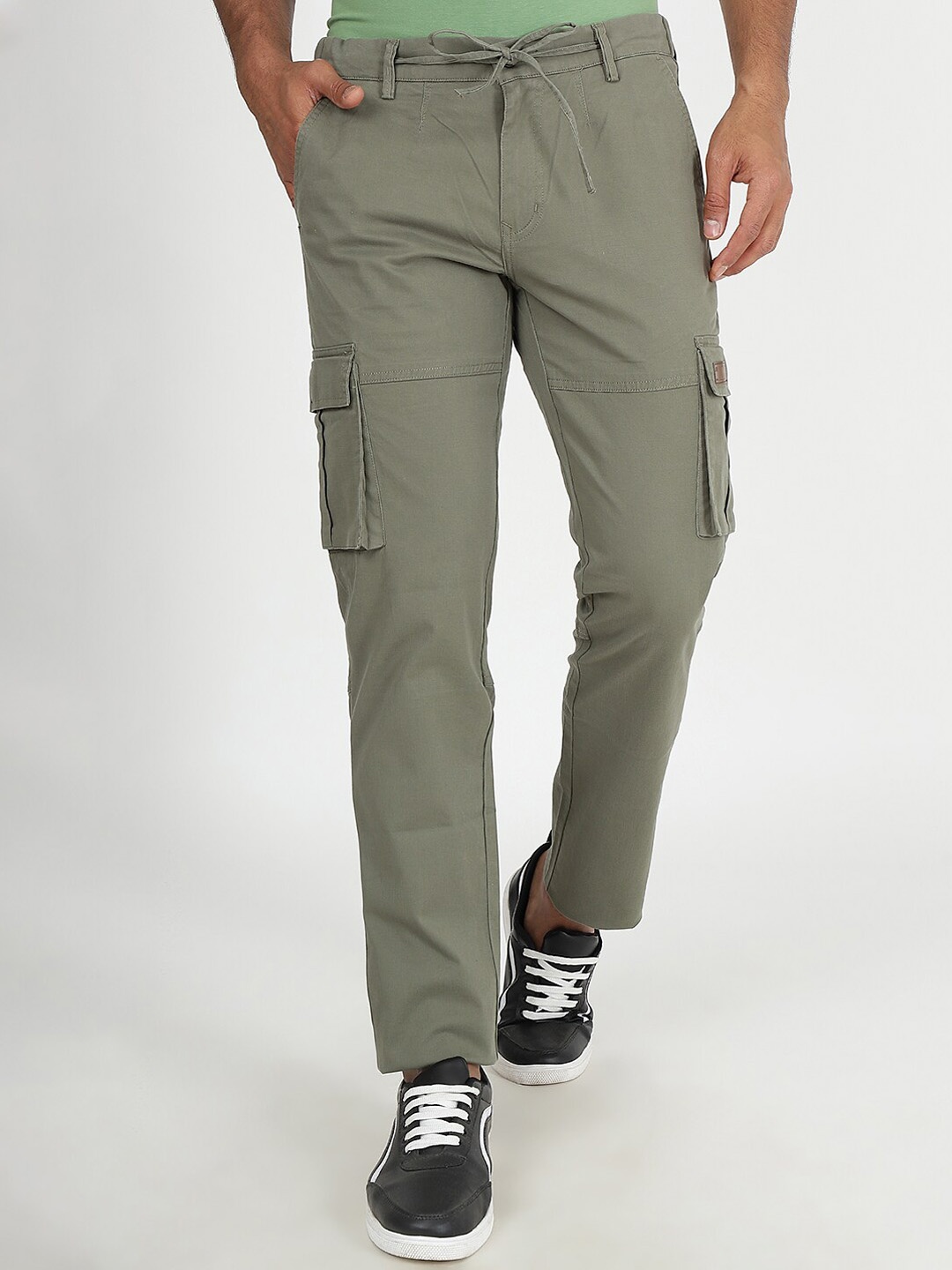 

JADE BLUE Men Slim Fit Mid-Rise Pure Cotton Track Pant, Olive