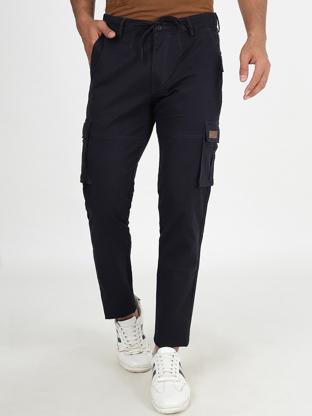 

JADE BLUE Men Slim Fit Mid-Rise Pure Cotton Track Pant, Navy blue