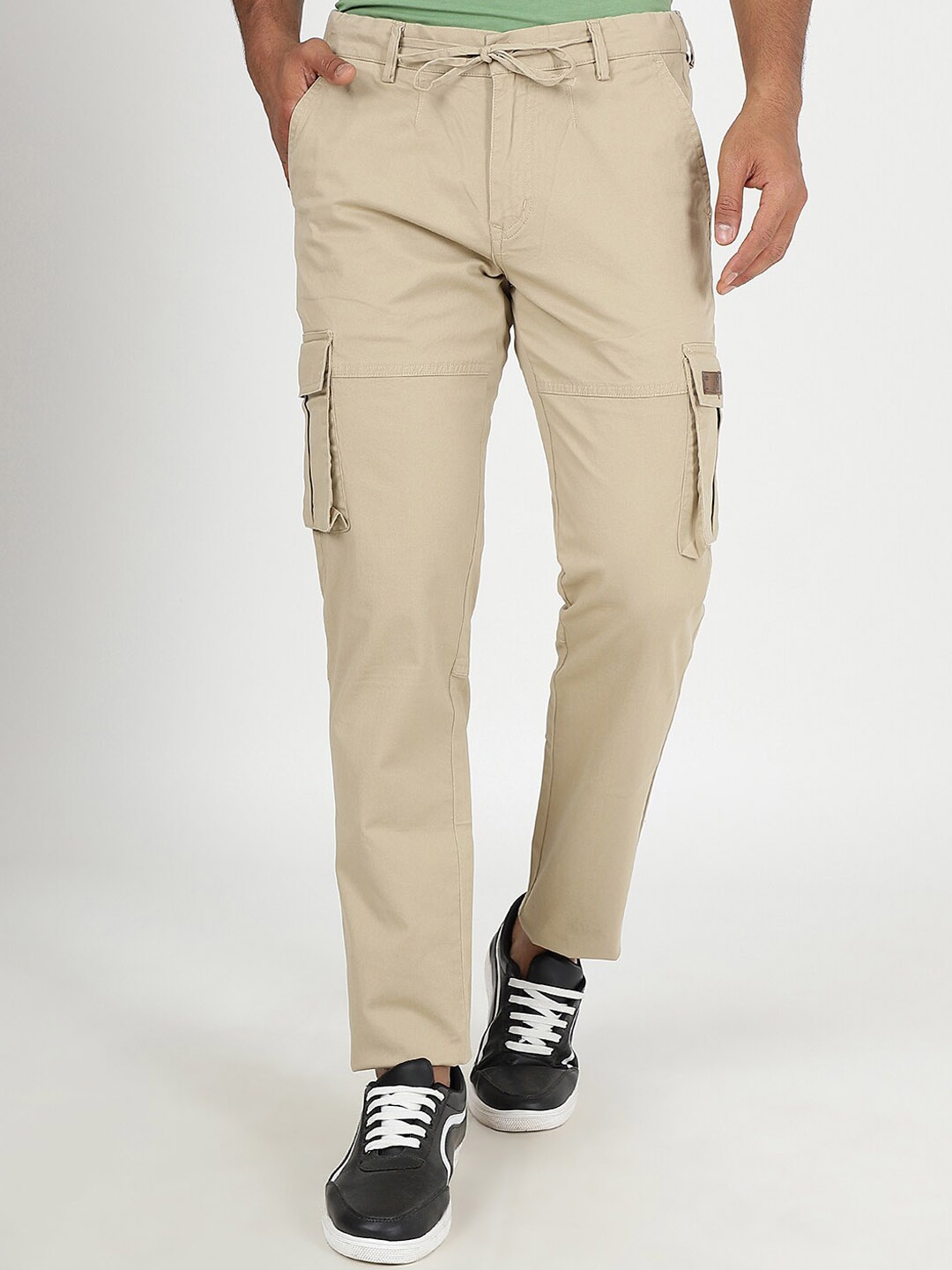 

JADE BLUE Men Slim Fit Mid-Rise Pure Cotton Track Pant, Beige